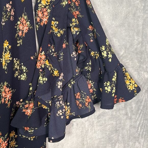 Nicole Miller Studio Navy Floral Peasant Midi Off the Shoulder Dress Size 2 - Picture 9 of 11